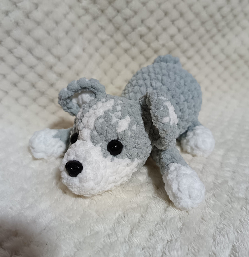 Chiot husky allongé