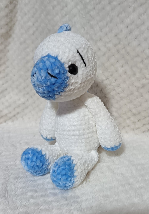 Doudou dinosaure chenille blanc et bleu ciel